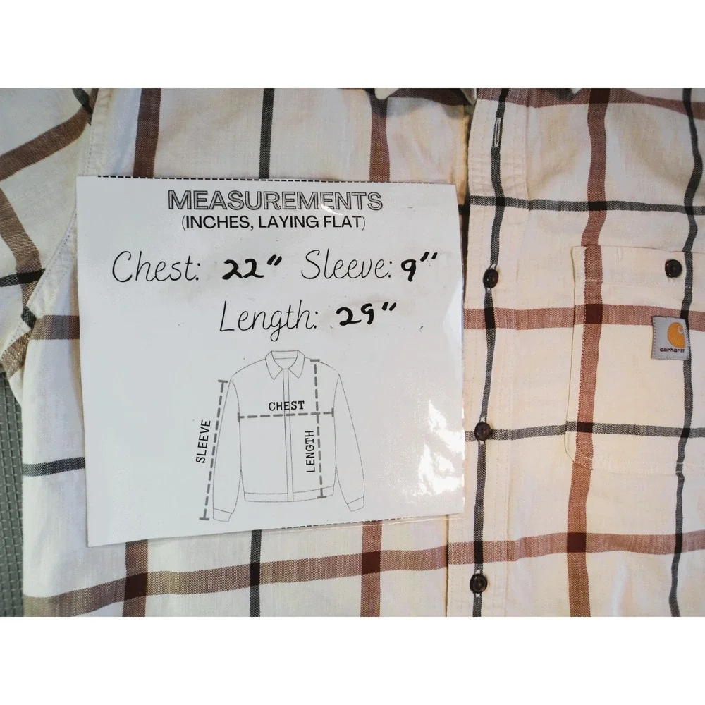 Carhartt Tan Plaid Short Sleeved Shirt Rugged Flex Relaxed Fit XL Pre-Owned - Picture 2 of 7